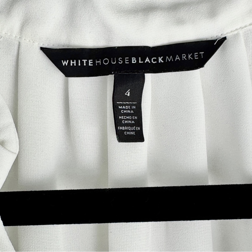 White House Black Market Cream Long Sleeve Blouse with Mandarin Collar - Picture 3 of 8